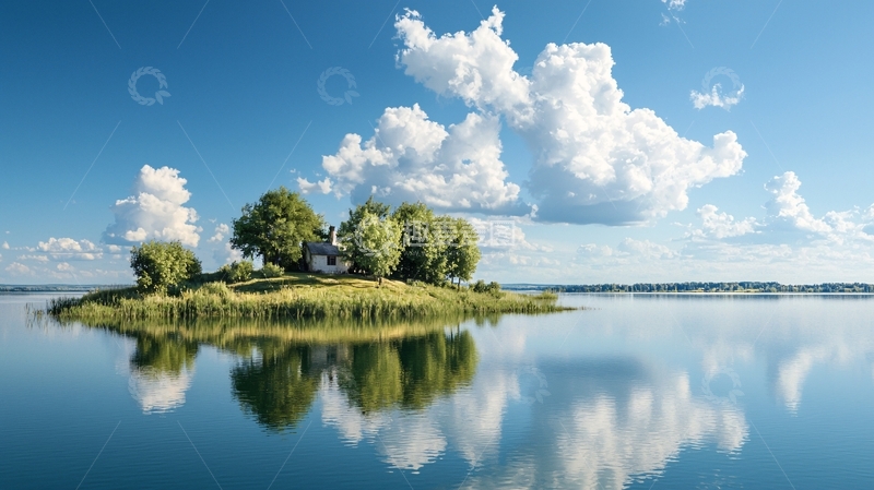 高清大图下载【趣麦麦图】湖畔小岛宁静自然风光