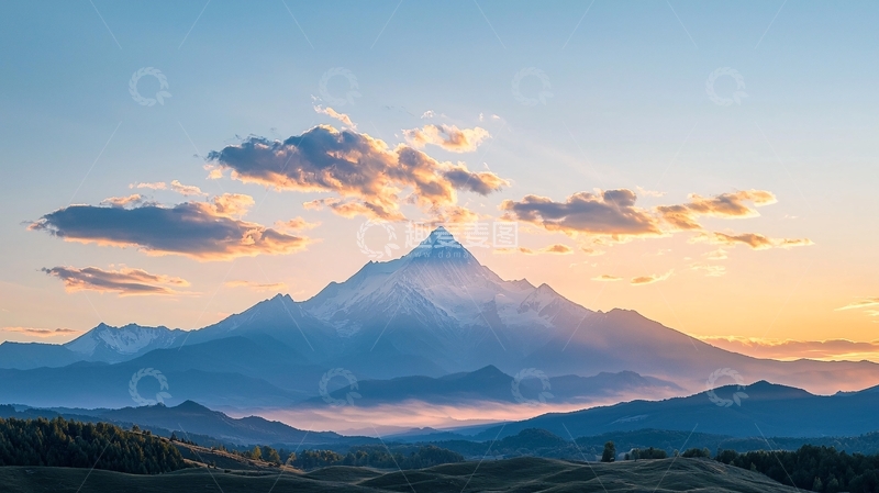 高清大图下载【趣麦麦图】雪山日落美景