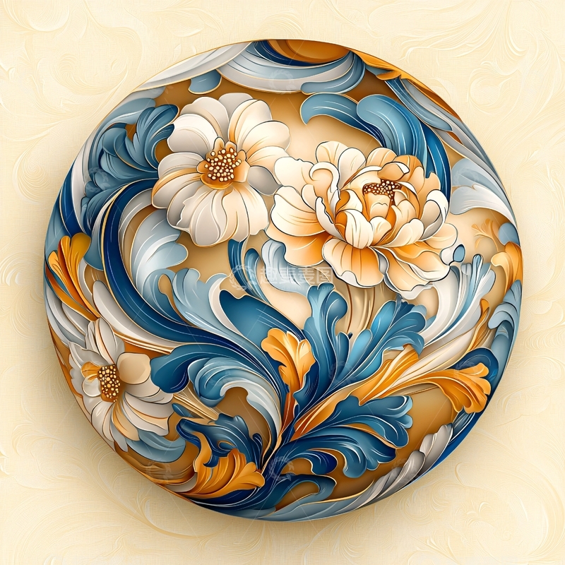 高清大图下载【趣麦麦图】金色花卉艺术圆形图案