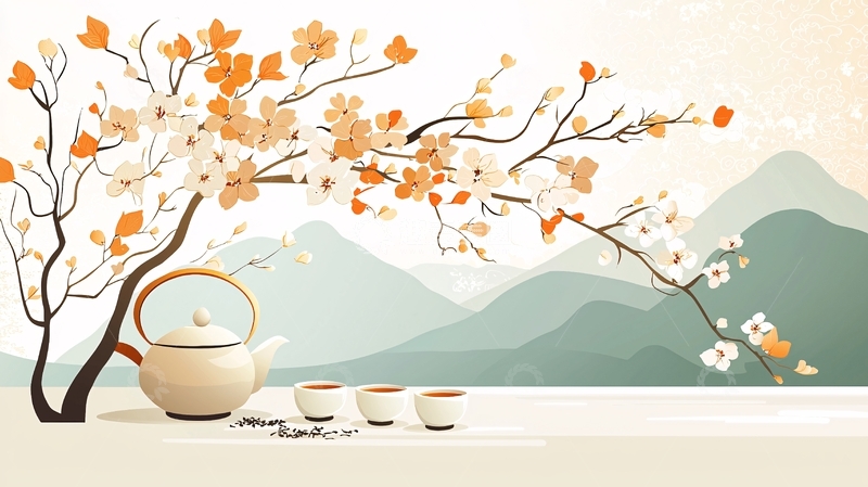 高清大图下载【趣麦麦图】秋日茶香与山景