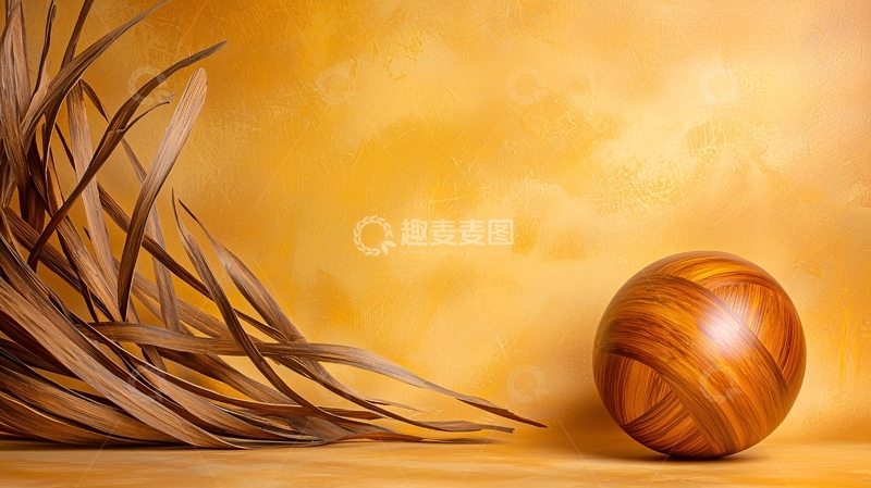 高清大图下载【趣麦麦图】金色背景下的干草与球体