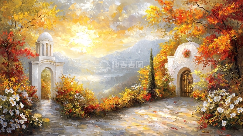 高清大图下载【趣麦麦图】秋日花园与古堡