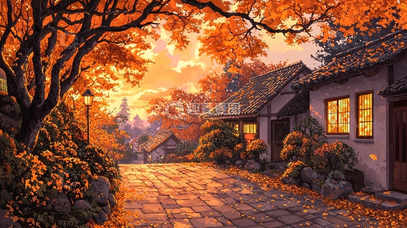 高清大图下载【趣麦麦图】秋日暖阳下的乡村小屋