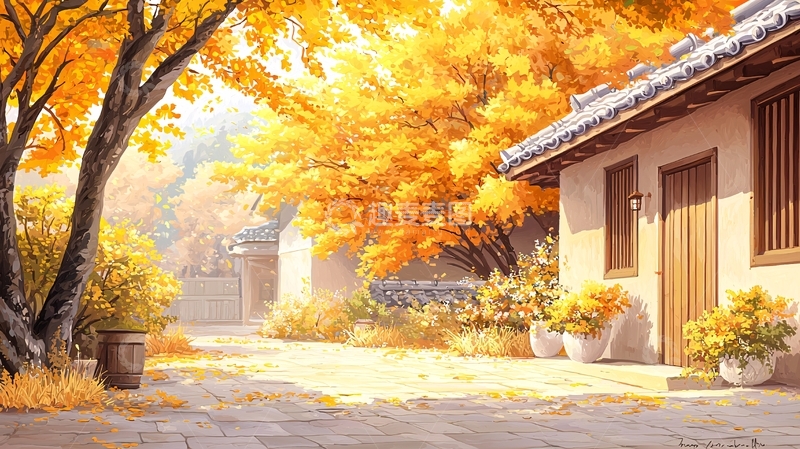 高清大图下载【趣麦麦图】秋日庭院风景画