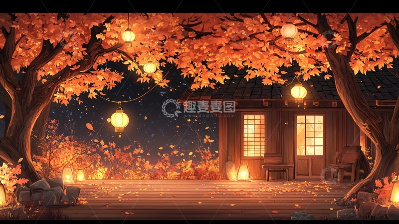 高清大图下载【趣麦麦图】秋夜小屋灯火温暖
