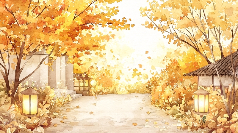 高清大图下载【趣麦麦图】秋日小径灯笼古风背景