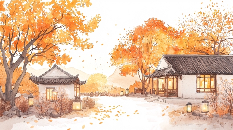 高清大图下载【趣麦麦图】秋日古村夜景