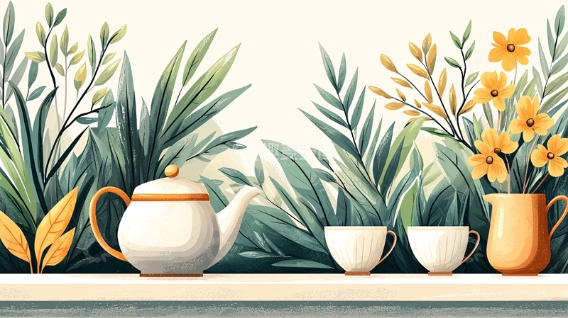 高清大图下载【趣麦麦图】茶壶与花瓶的静谧角落
