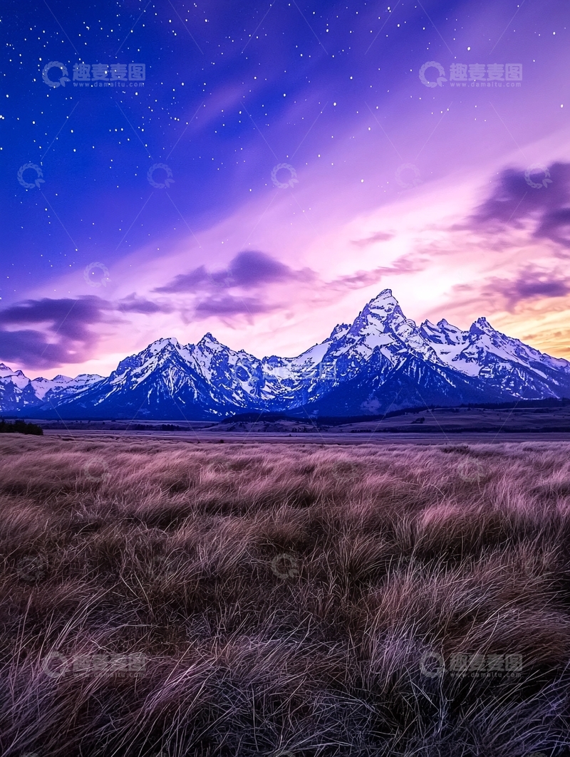 高清大图下载【趣麦麦图】星光下的雪山草原