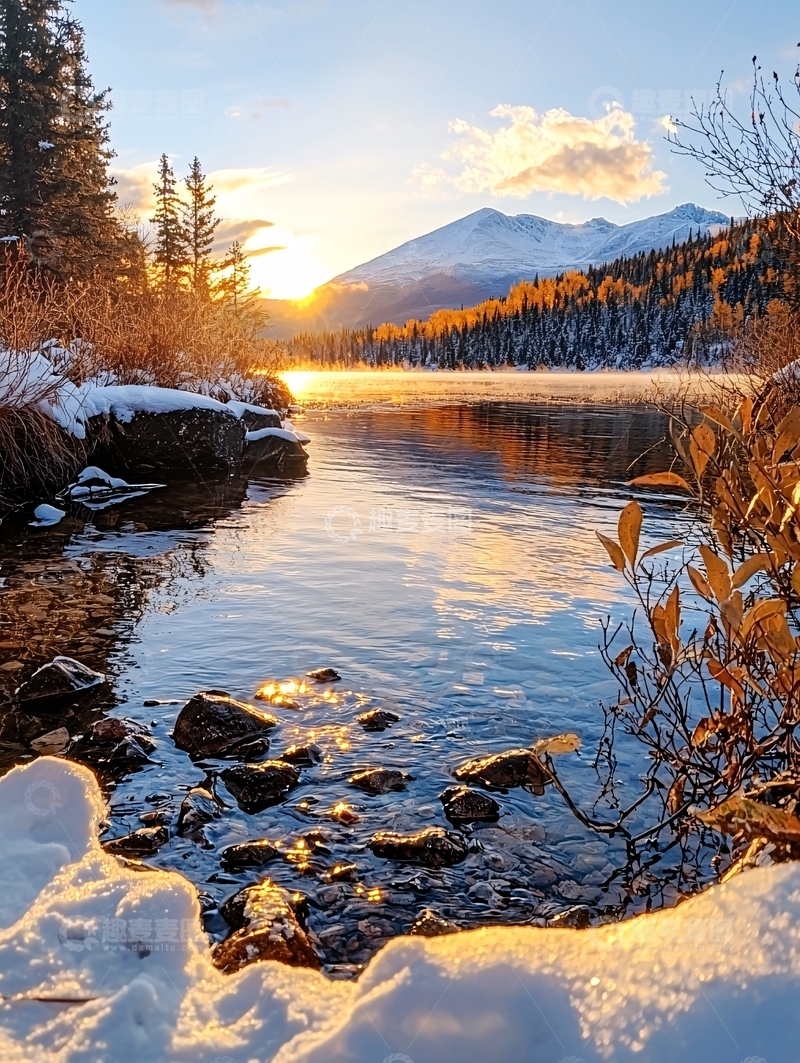 高清大图下载【趣麦麦图】冬日湖畔夕阳美景