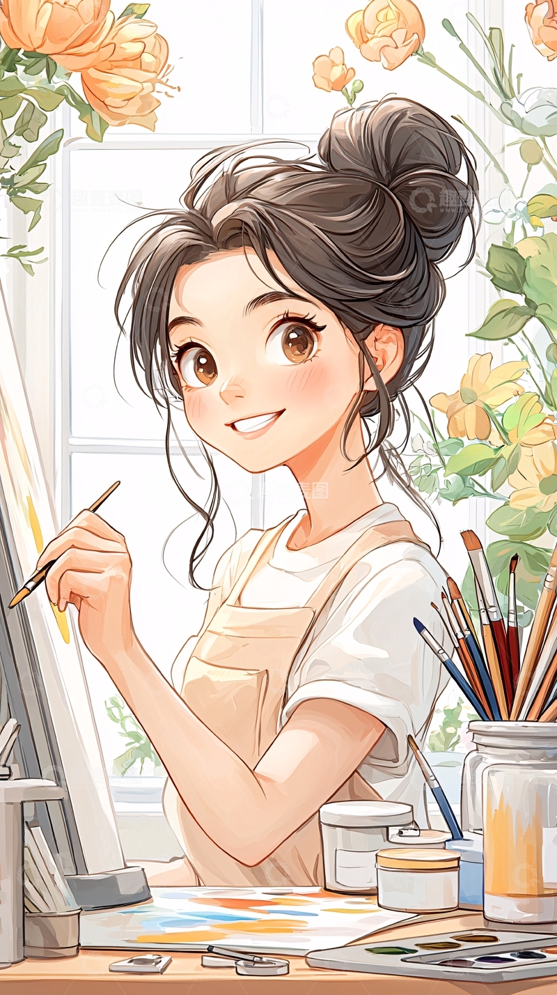 高清大图下载【趣麦麦图】画家工作室的温馨场景