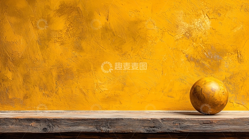 高清大图下载【趣麦麦图】黄色墙面与木桌上的球