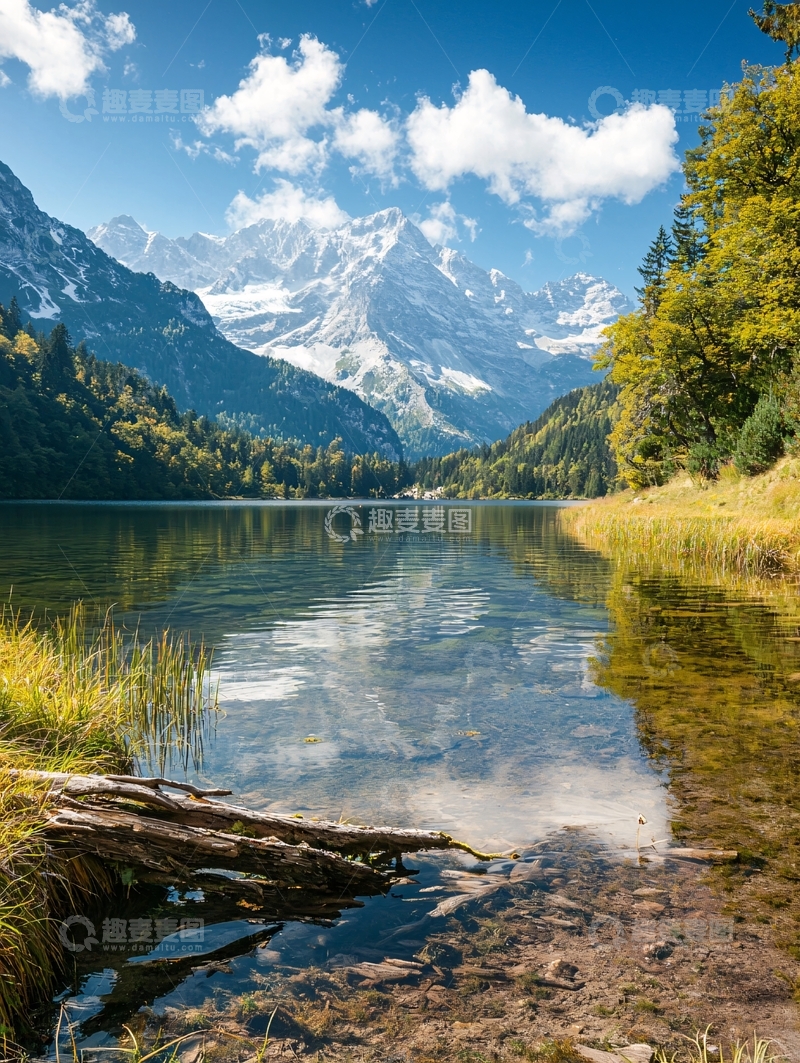 高清大图下载【趣麦麦图】阿尔卑斯山湖畔秋景