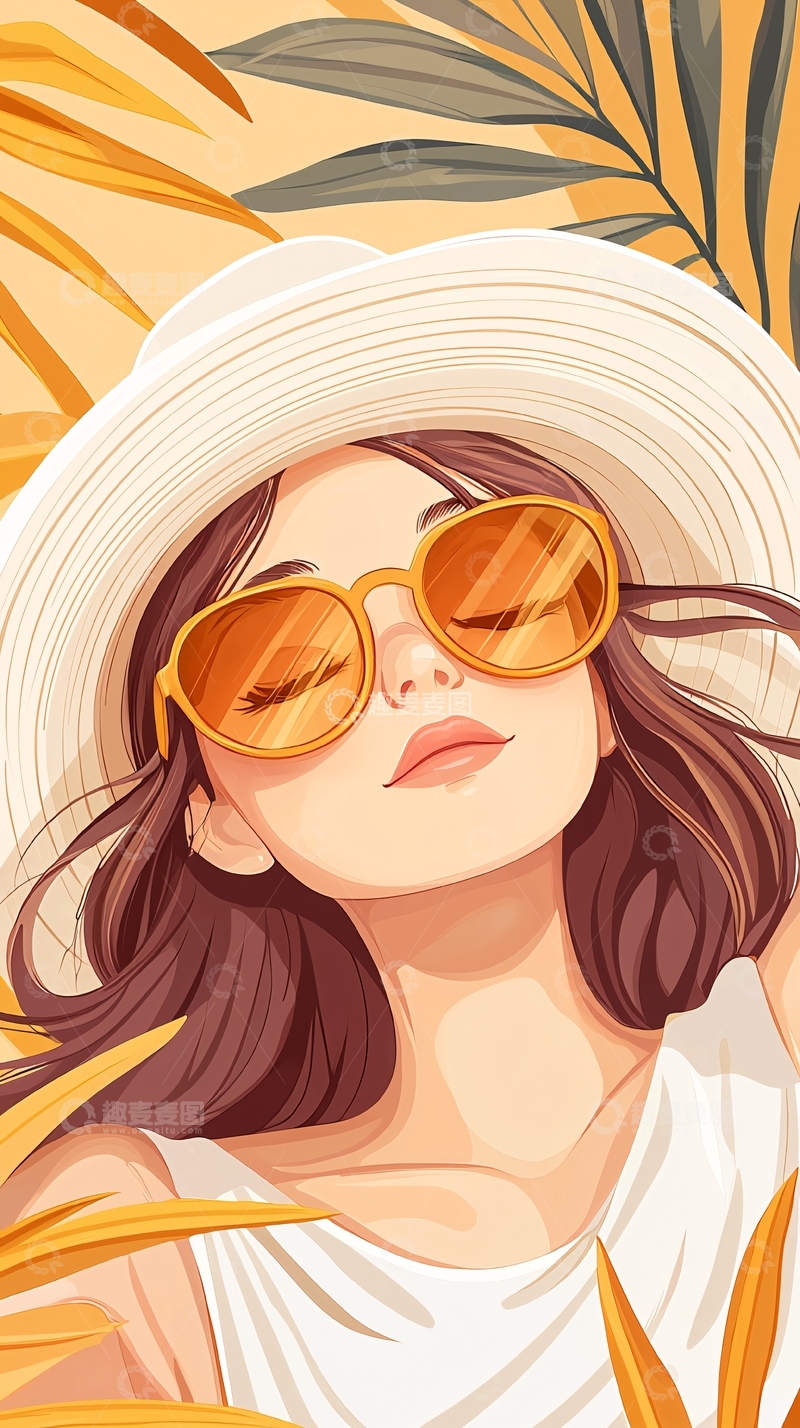 高清大图下载【趣麦麦图】夏日海滩度假风插画素材
