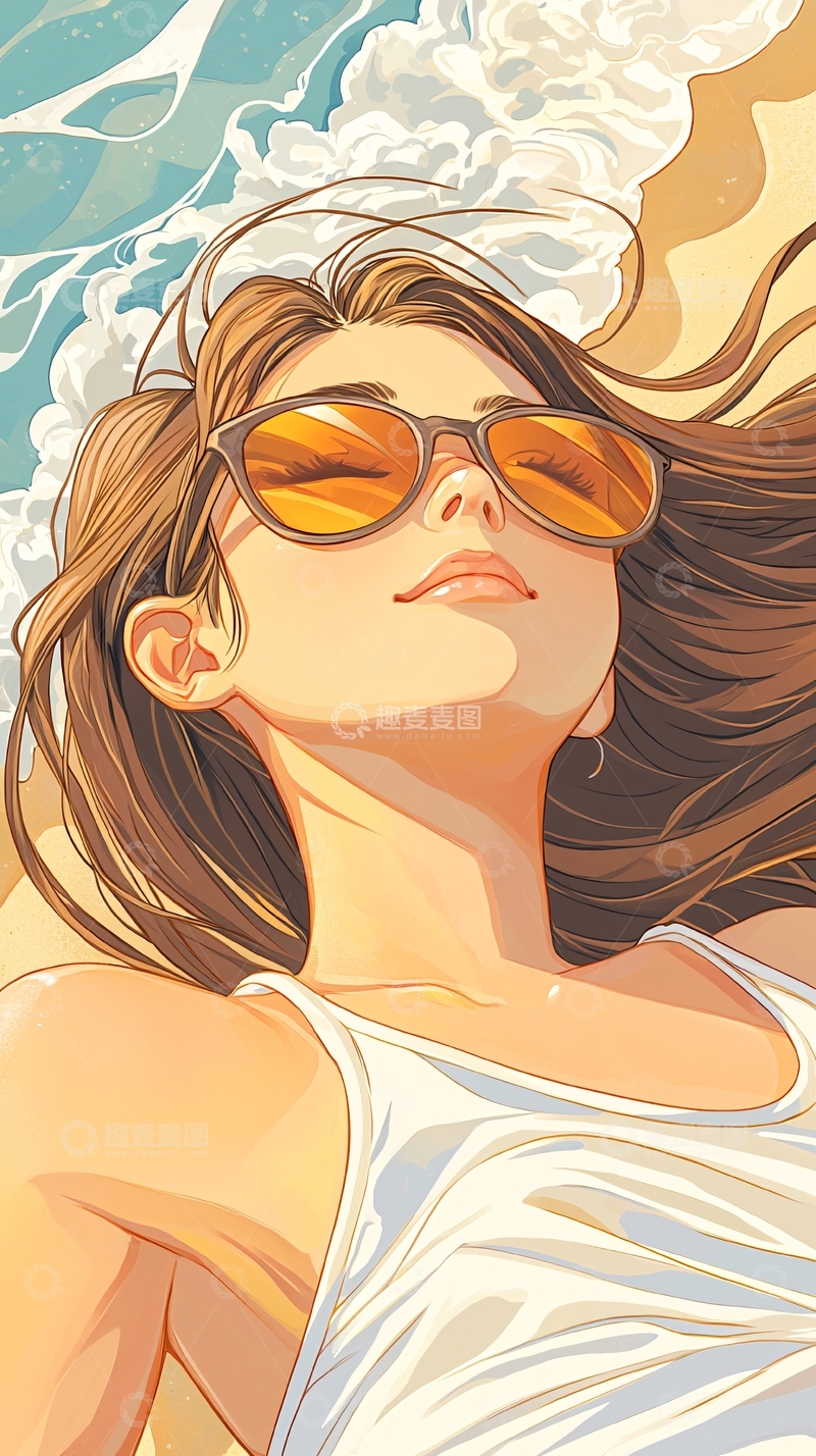 高清大图下载【趣麦麦图】海滩上的阳光女孩