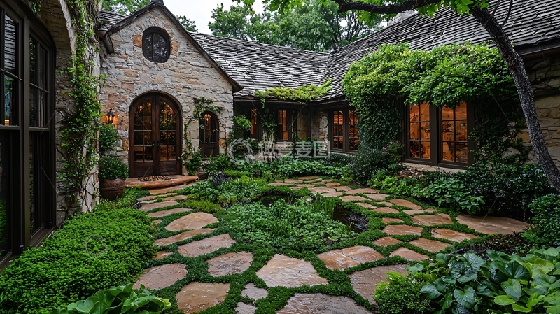 高清大图下载【趣麦麦图】石屋庭院花园景观