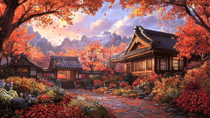 高清大图下载【趣麦麦图】秋日山居庭院风景
