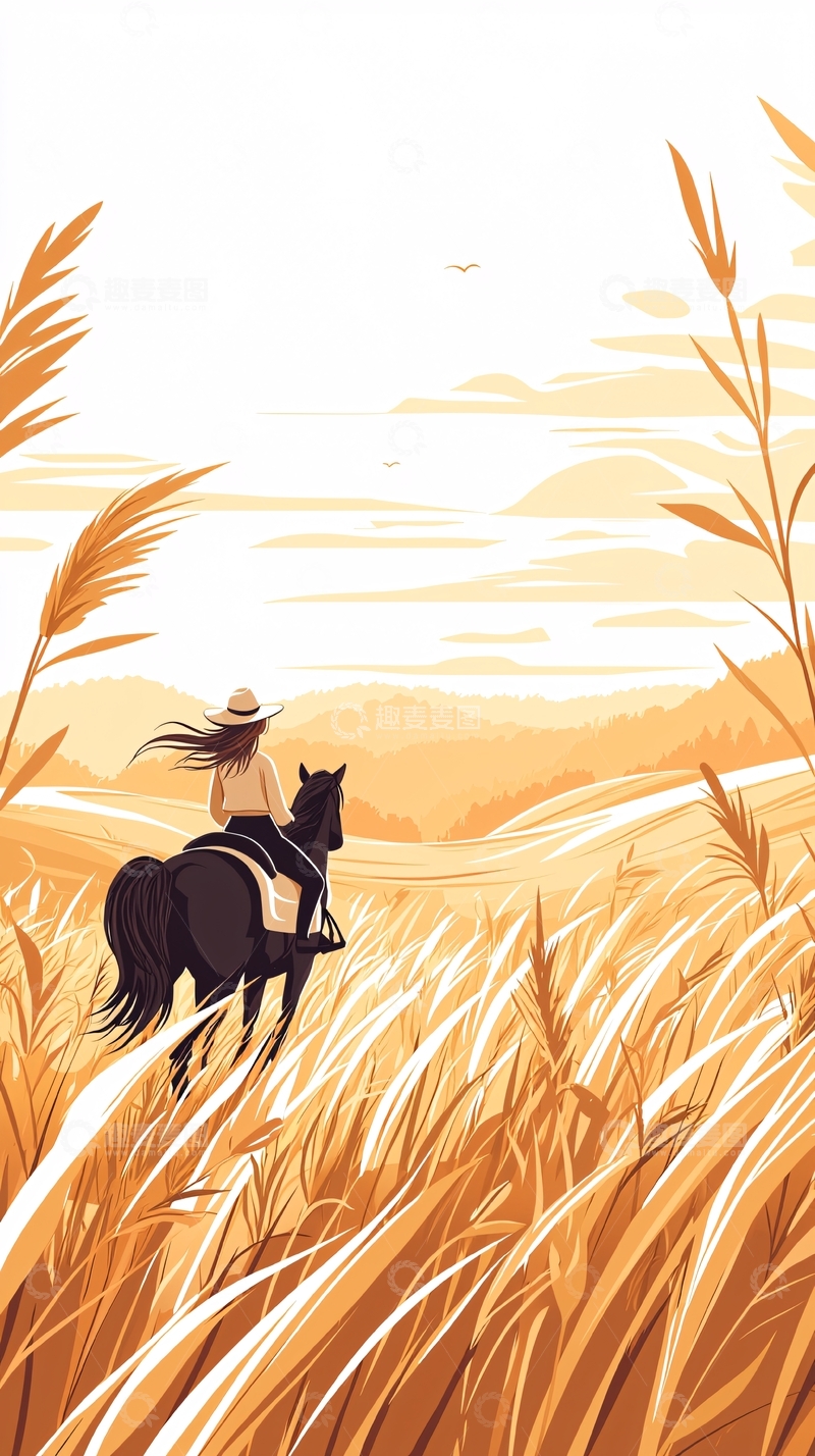高清大图下载【趣麦麦图】秋日骑马漫步田野