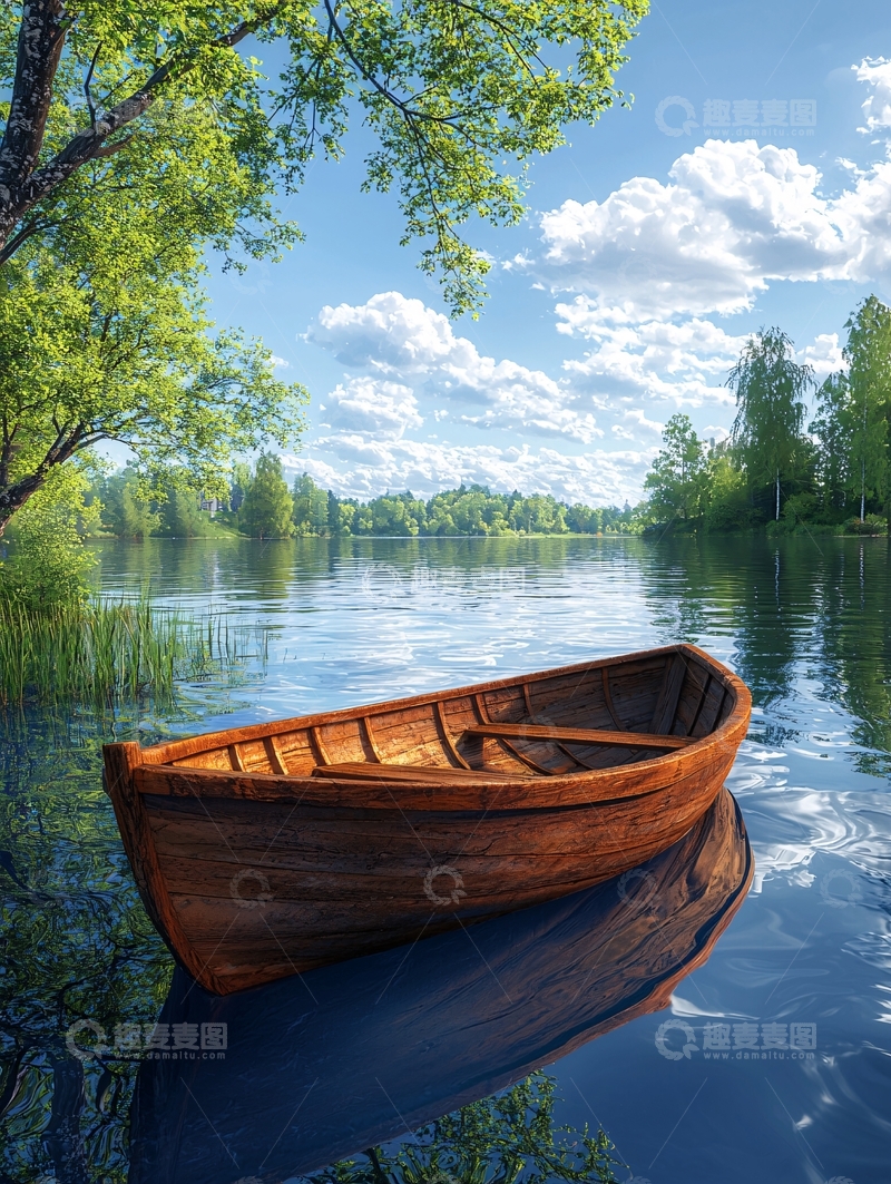 高清大图下载【趣麦麦图】湖畔静谧木舟