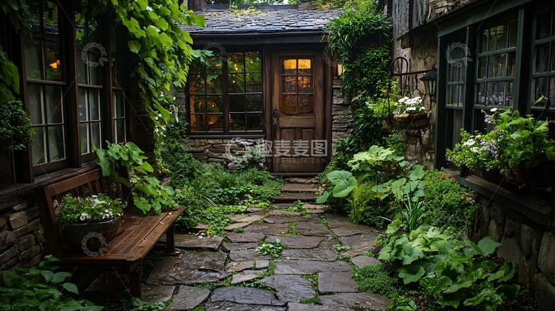 高清大图下载【趣麦麦图】石板小径上的花园庭院