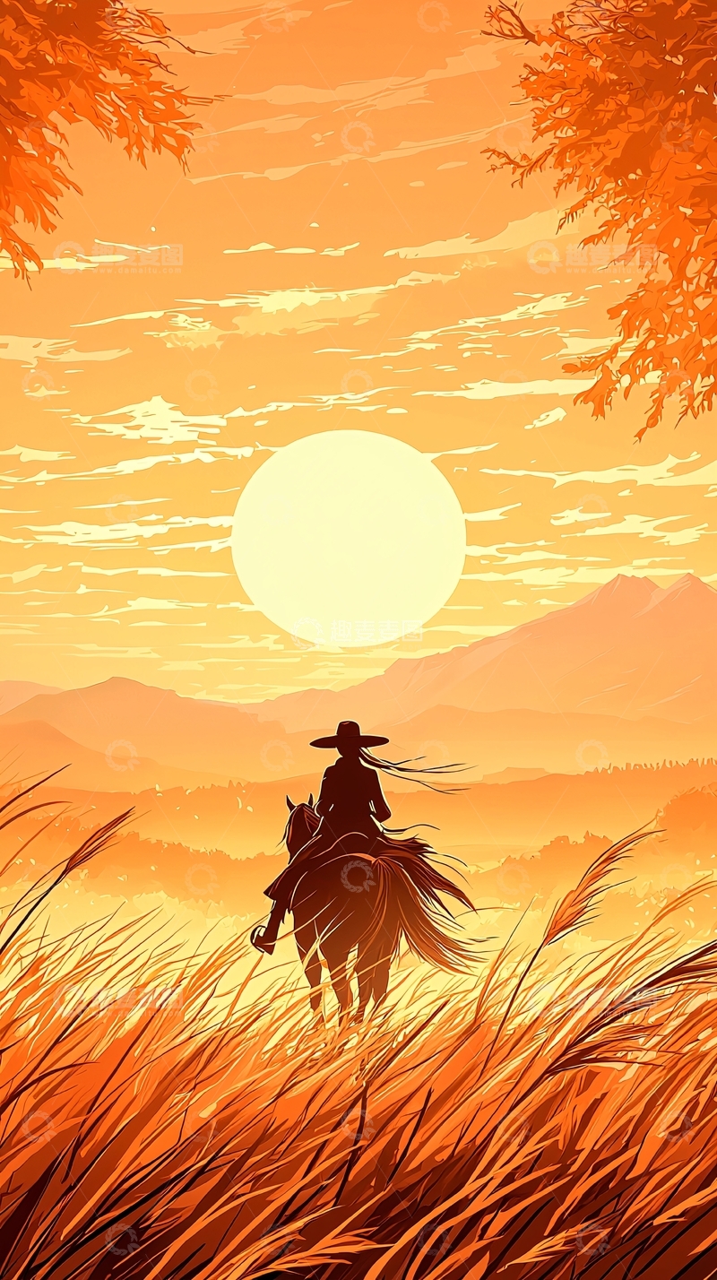高清大图下载【趣麦麦图】秋日骑马剪影