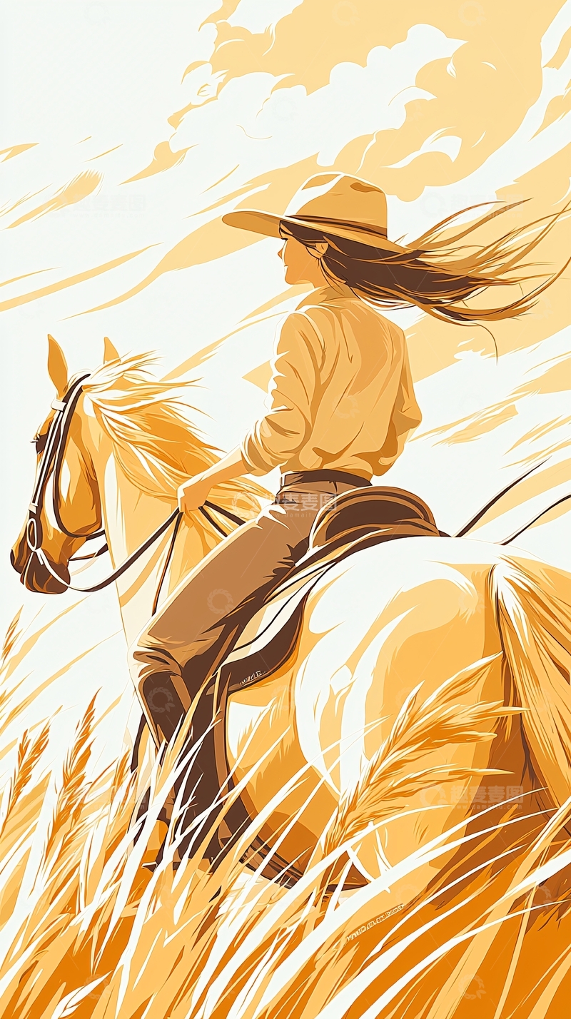 高清大图下载【趣麦麦图】骑马的女性剪影