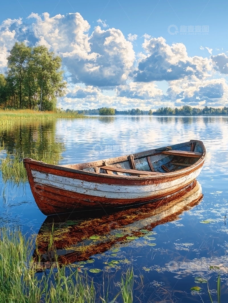 高清大图下载【趣麦麦图】湖畔静谧的小船
