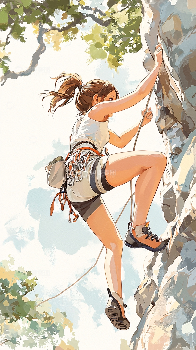 高清大图下载【趣麦麦图】攀岩女孩户外冒险