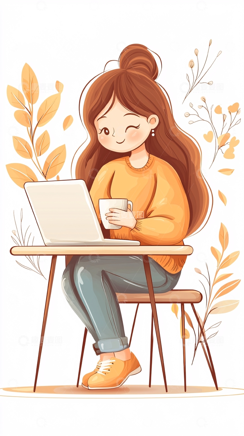 高清大图下载【趣麦麦图】秋日午后温馨工作场景