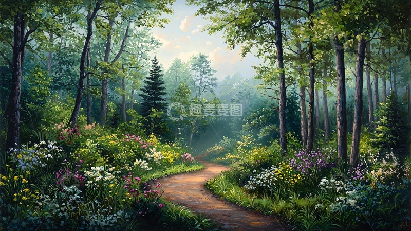 高清大图下载【趣麦麦图】森林小径上的春天景色
