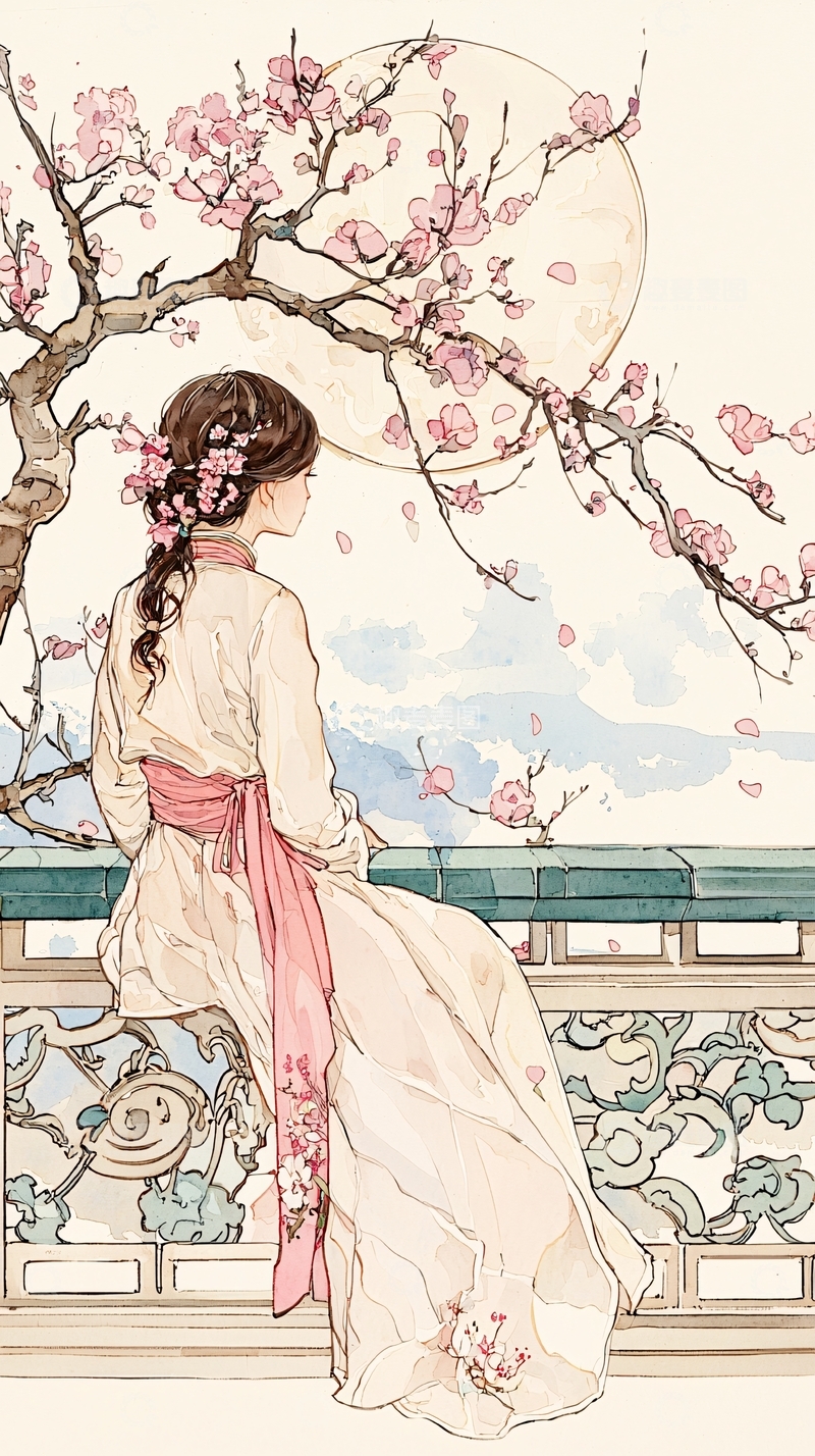 高清大图下载【趣麦麦图】古风少女赏花图