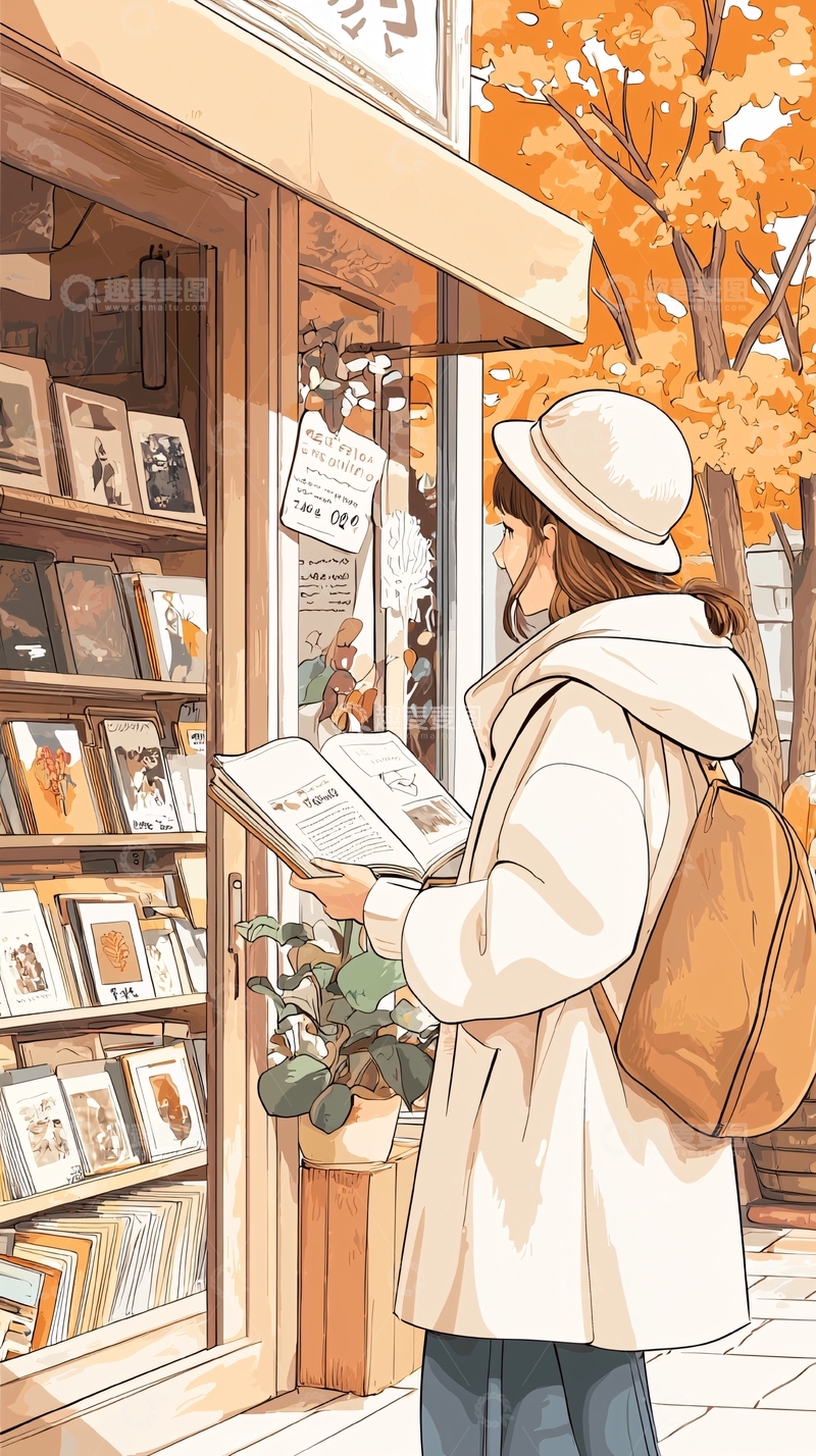 高清大图下载【趣麦麦图】秋日书店里的温暖时光