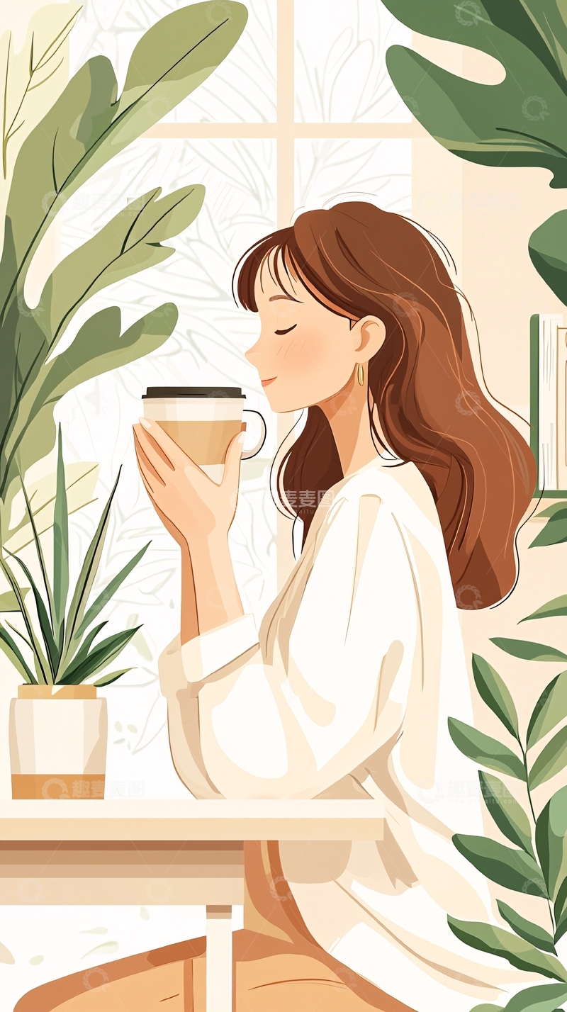 高清大图下载【趣麦麦图】室内咖啡时光插画