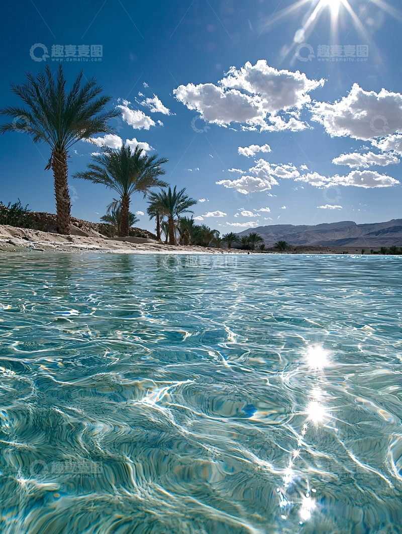 高清大图下载【趣麦麦图】沙漠绿洲清澈湖水