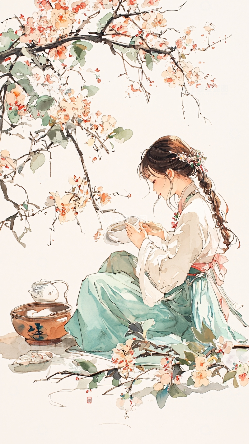 春日茶香女子图