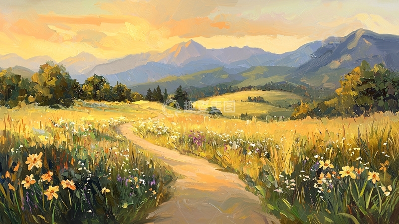 高清大图下载【趣麦麦图】山间小路与野花盛开