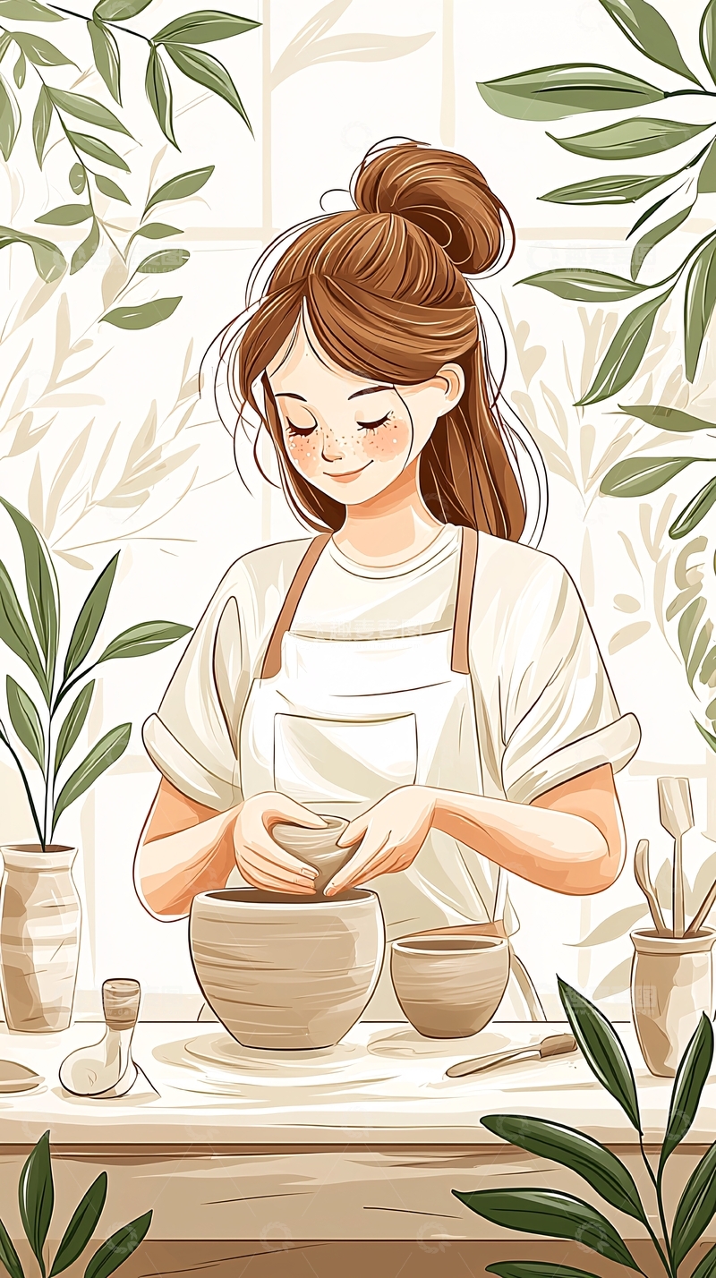 高清大图下载【趣麦麦图】陶艺制作中的手工艺人