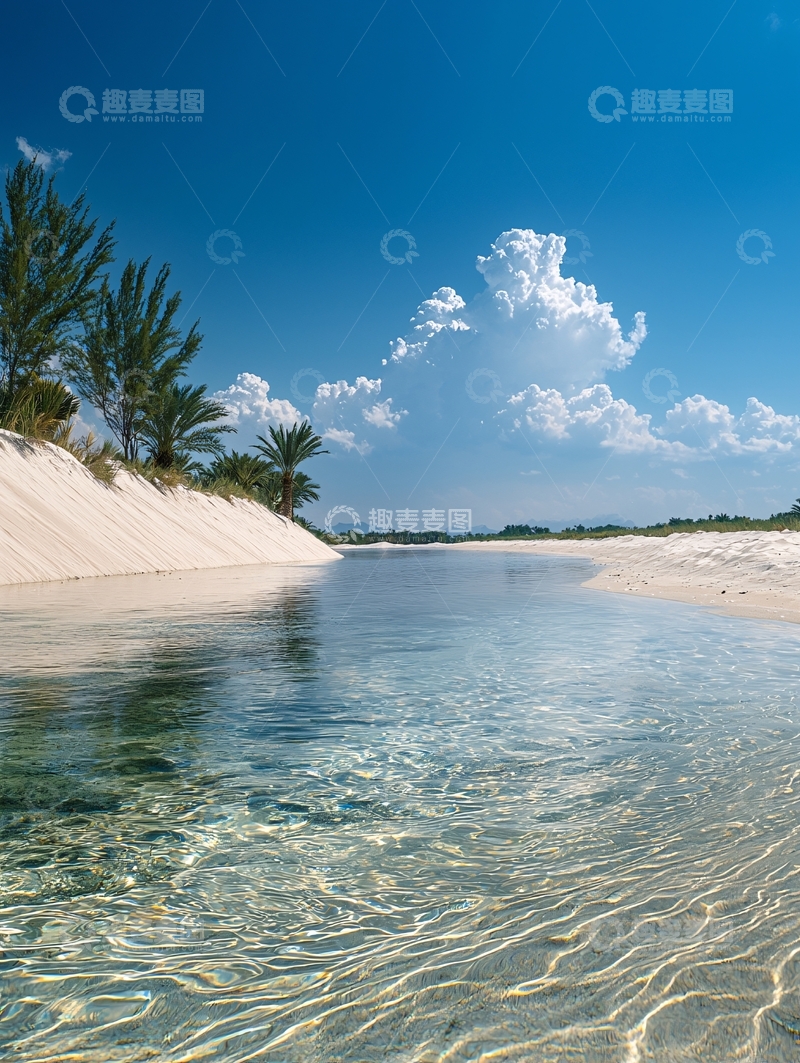 高清大图下载【趣麦麦图】清澈海滩上的宁静河流