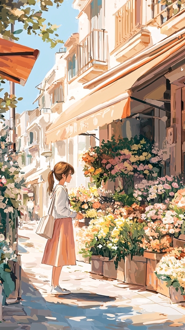 阳光下的花店女孩