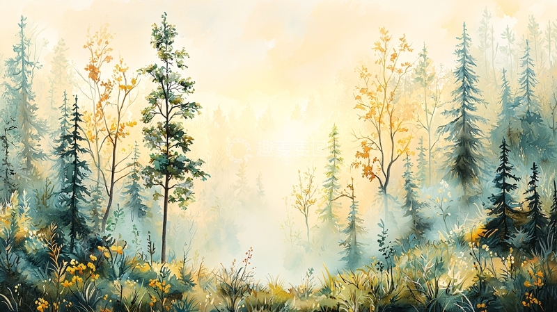 高清大图下载【趣麦麦图】晨雾中的森林风景