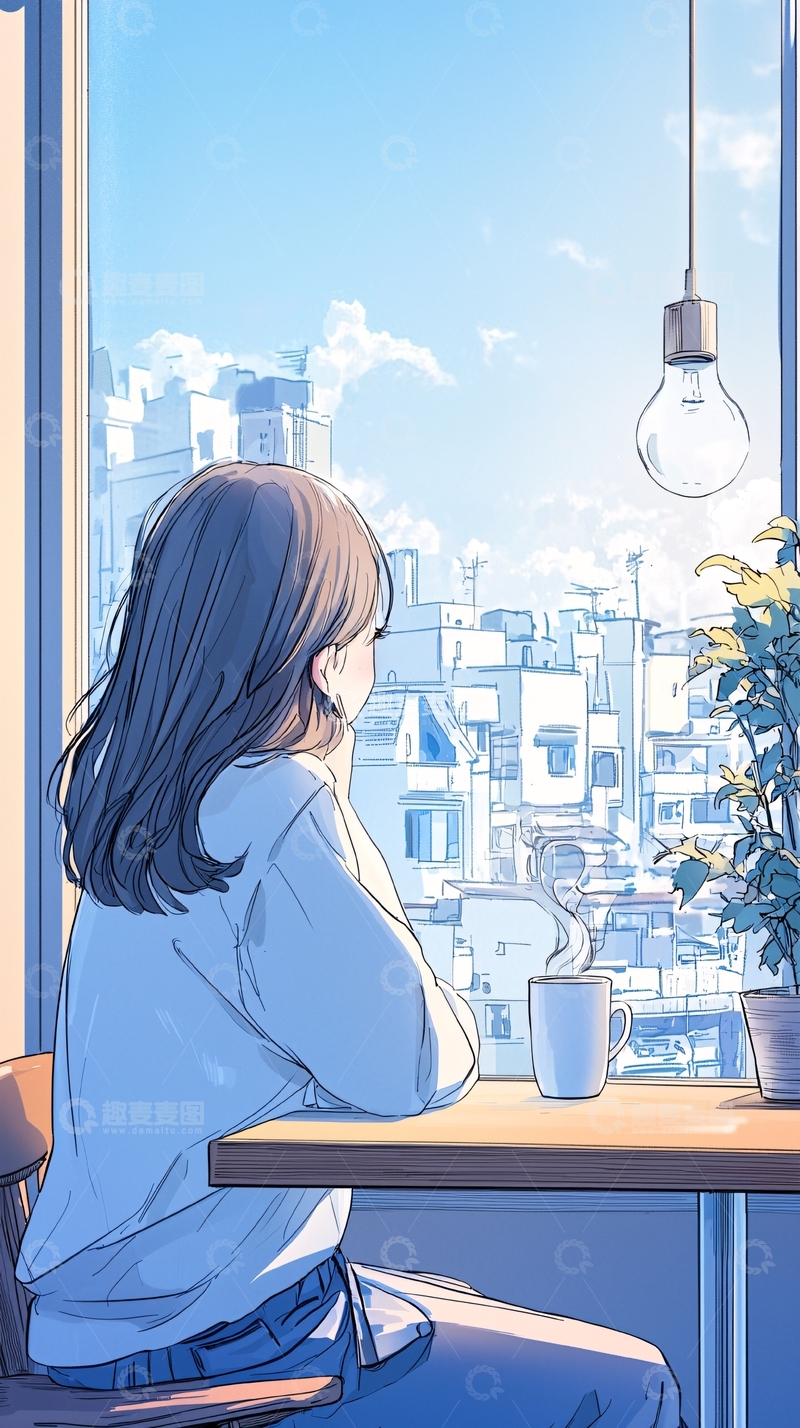 高清大图下载【趣麦麦图】窗边咖啡时光