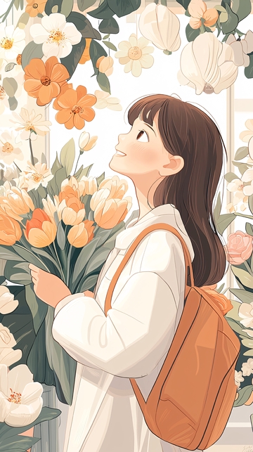 花店里的女孩与鲜花