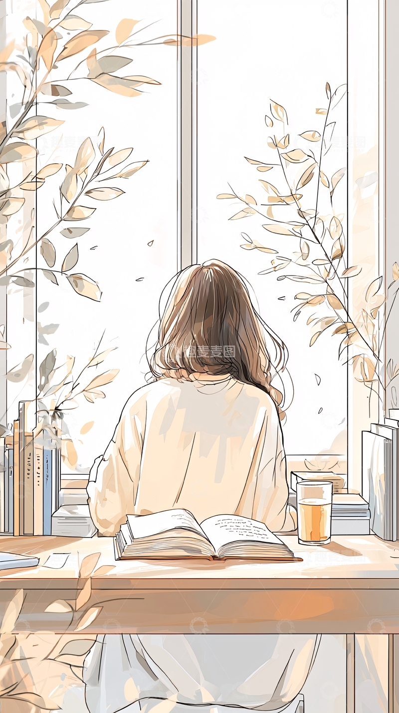 高清大图下载【趣麦麦图】秋日窗边阅读时光