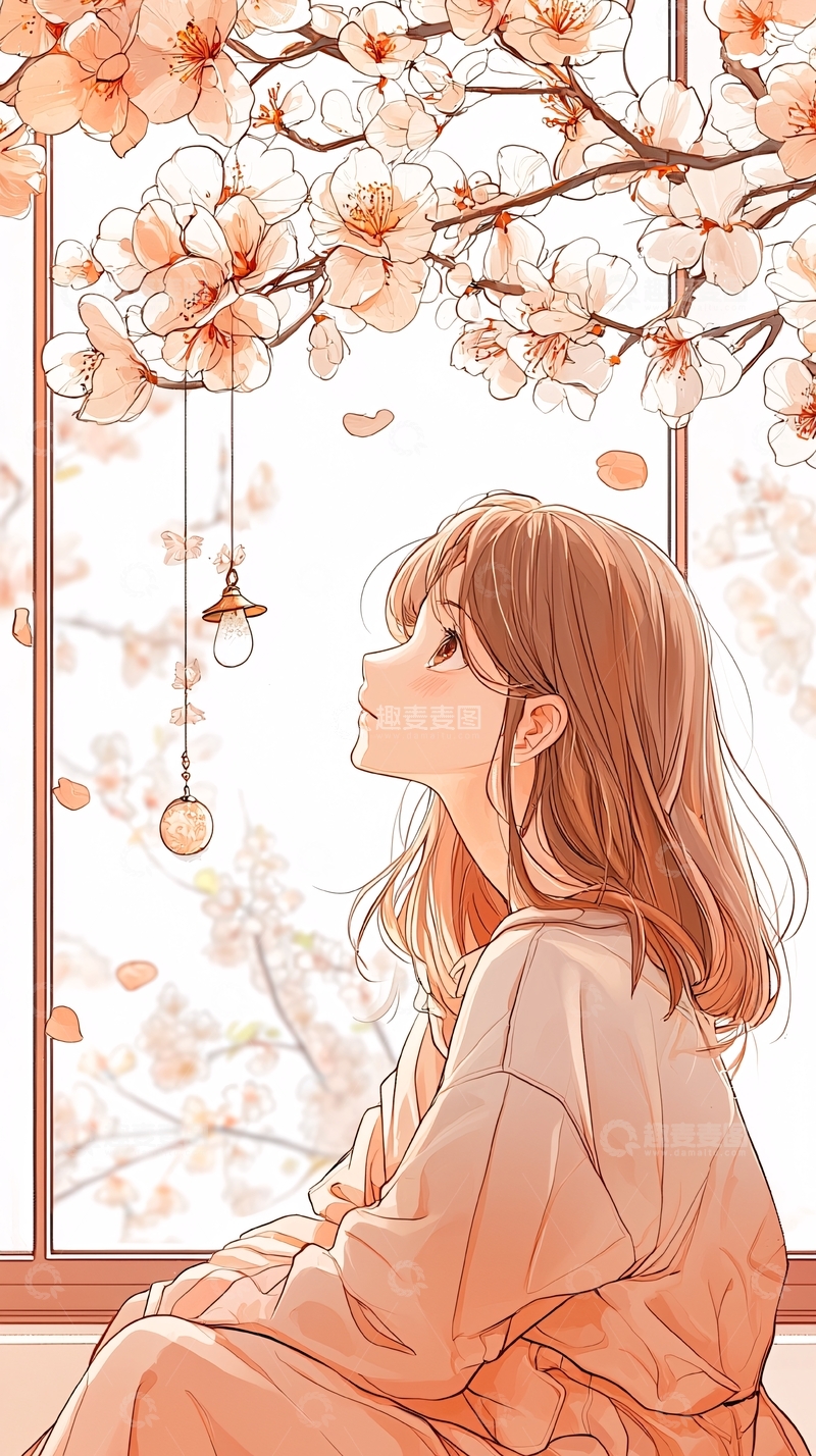 高清大图下载【趣麦麦图】樱花下的少女