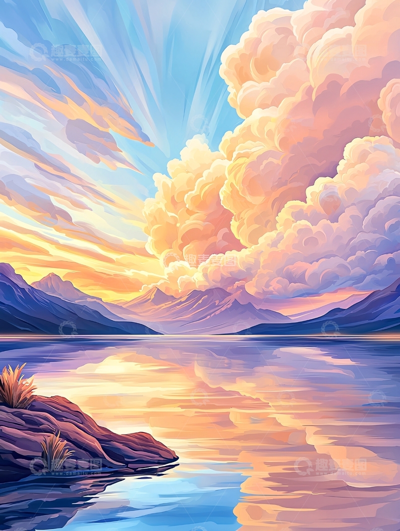 高清大图下载【趣麦麦图】日落湖畔山景