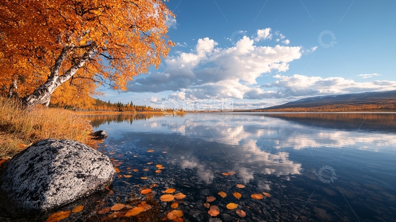 高清大图下载【趣麦麦图】秋日湖畔静谧美景