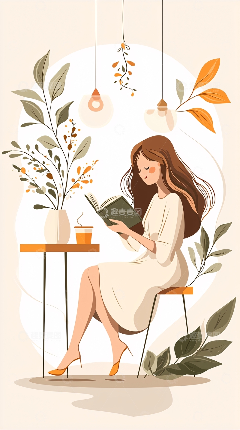 高清大图下载【趣麦麦图】温馨阅读时光插画