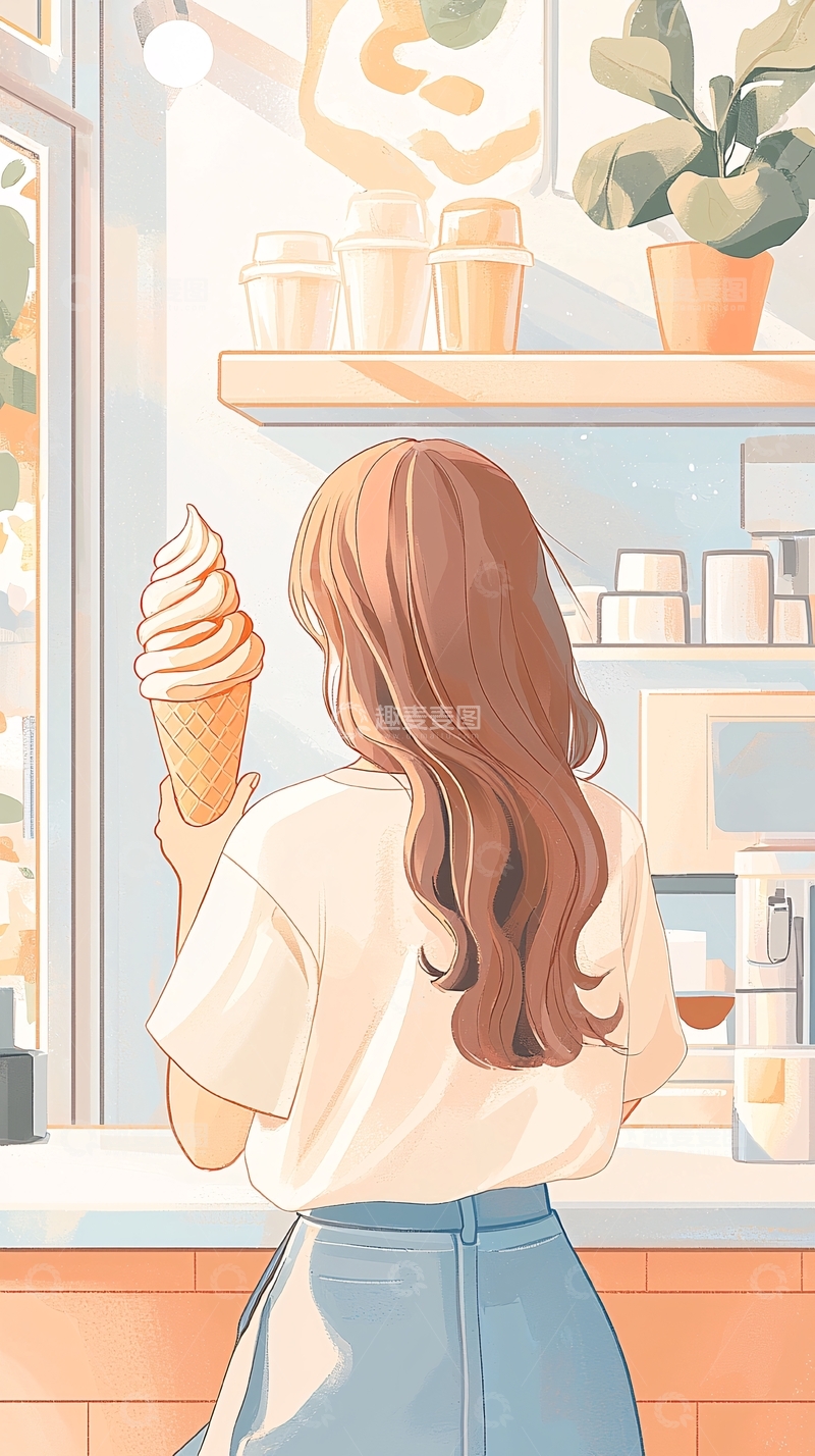 高清大图下载【趣麦麦图】冰淇淋店里的女孩