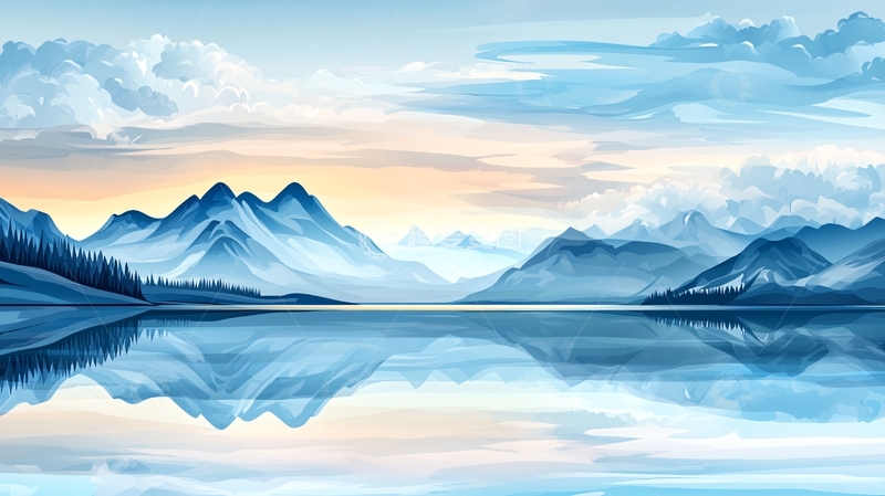 高清大图下载【趣麦麦图】雪山倒影宁静湖面