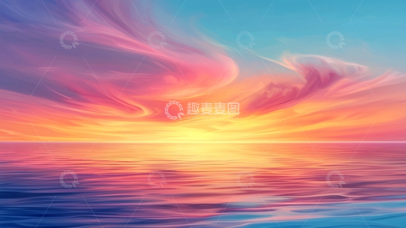 高清大图下载【趣麦麦图】梦幻日落海景艺术画